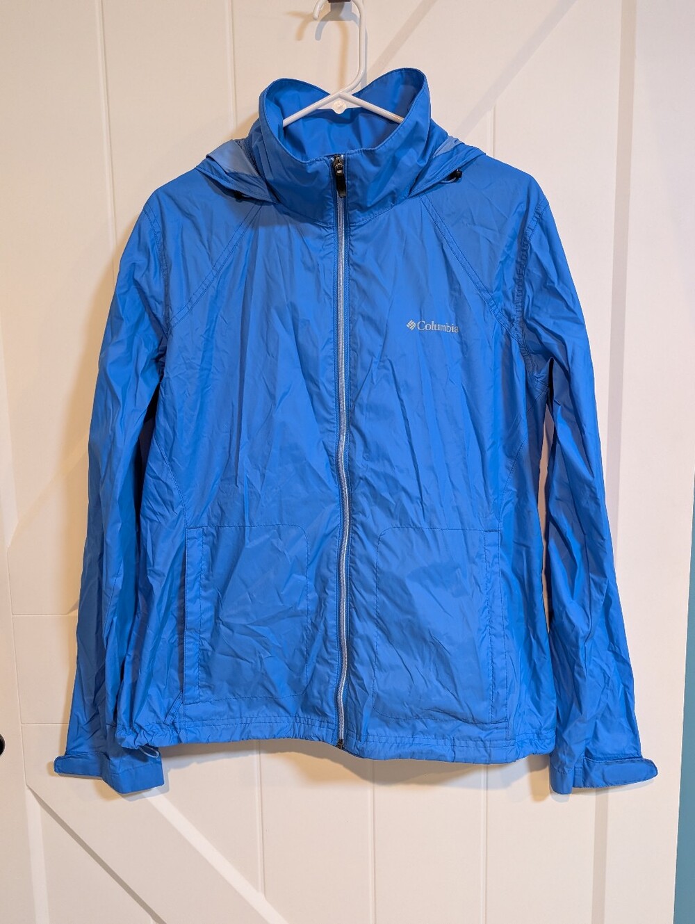 Columbia Womens Bright Blue Hooded Rain Jacket